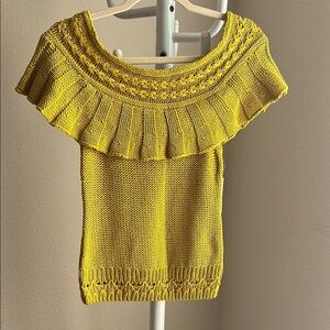 Yellow Off-the-Shoulder Sweater with Ruffled Collar